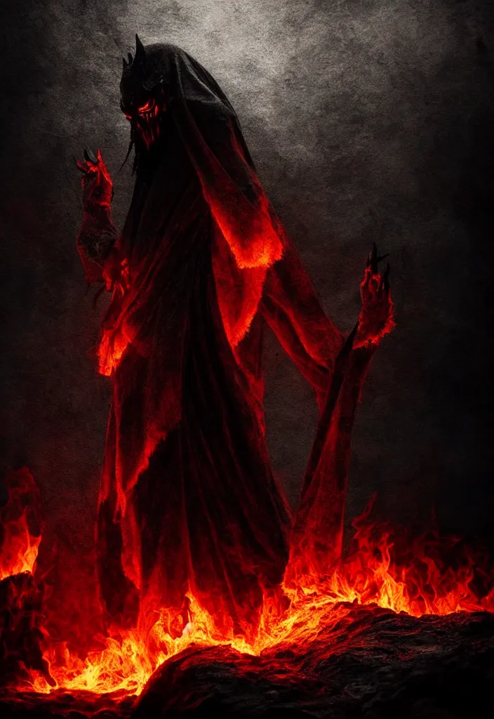 Image similar to the dark deity rise from the fire, dark and mysterious, atmospheric, ominous, eerie, cinematic, cinematic, 4k, ultra detail, ultra realistic