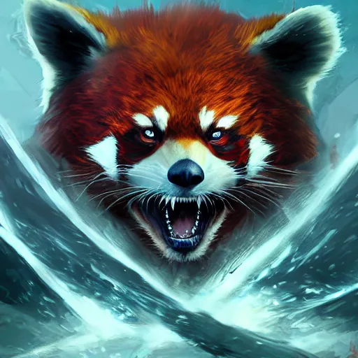 Image similar to red panda as wrath of the lich king character, digital illustration portrait design, by android jones and greg rutkowski, retrowave color scheme, detailed, cinematic lighting, wide angle action dynamic portrait