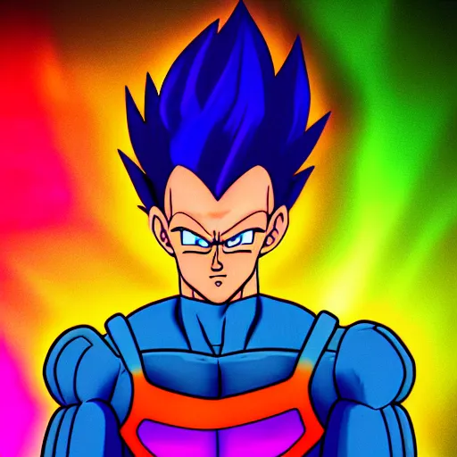 Image similar to vegeta portrait, vaporwave, synthwave, neon, vector graphics, cinematic, volumetric lighting, f 8 aperture, cinematic eastman 5 3 8 4 film