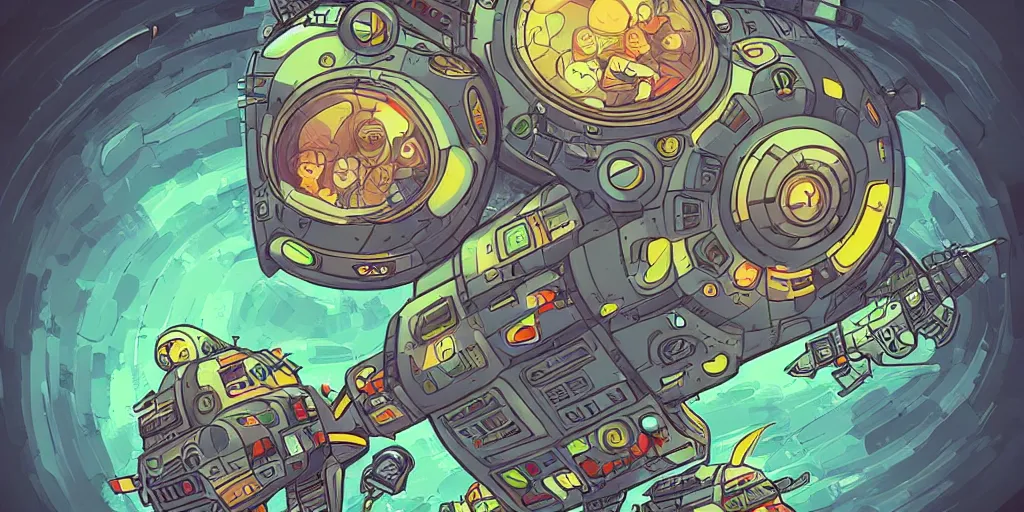 Prompt: A Capsule spaceship underground in the graphic style of Tim Shumate, detailed art, artstation, comic art