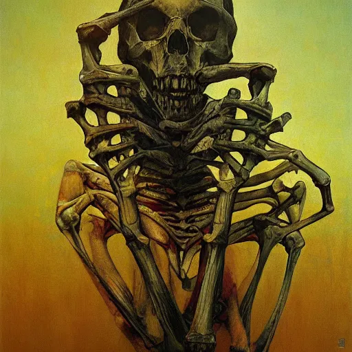 Prompt: A Graffiti of Skeleton by Zdzisław Beksiński and Ilya Repin,In style of Abstract art.illustration,hyper detailed,smooth, sharp focus,trending on artstation,oil on the canvas,4k