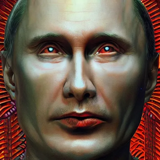 Prompt: vlad putin photo - realistic, color image, hyper realistic, 2 k, highly detailed, occult art, by giger, fractal structure