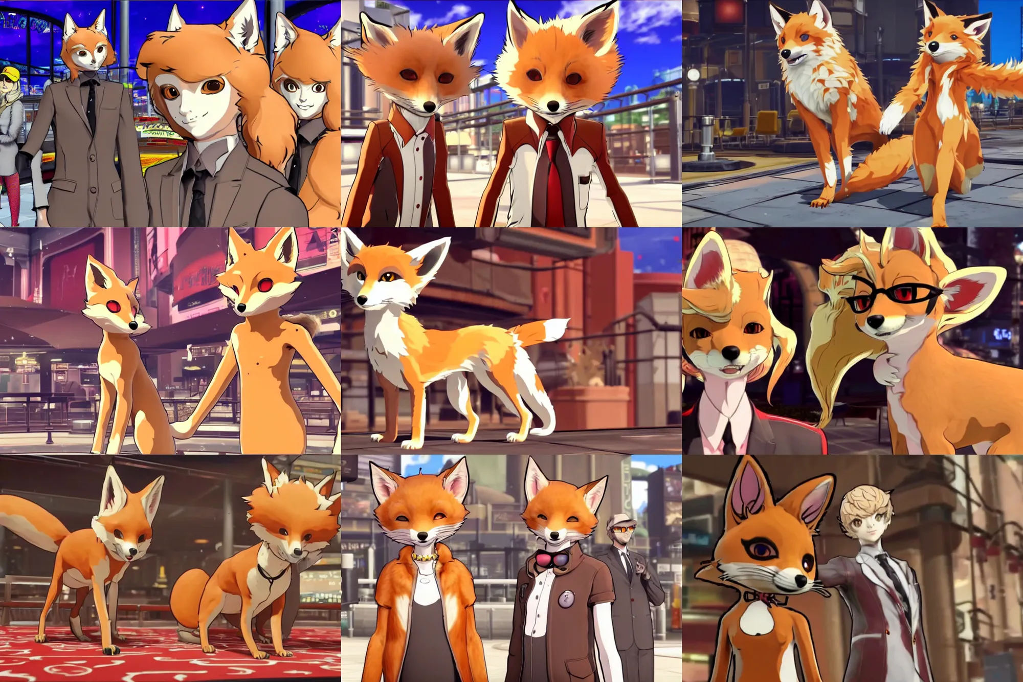 Prompt: a furry sand - colored tan fox fursona ( has hair ), in the persona 5 : royal ( by atlus ) video game casino level