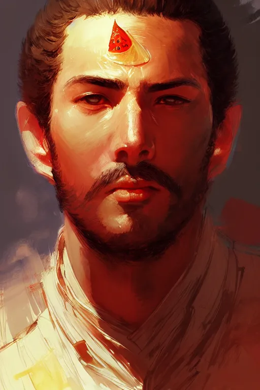 Prompt: a mix of a watermelon and a greek king, intricate, headshot, key visual, conceptart, ambient lighting, highly detailed, digital painting, artstation, concept art, sharp focus, by makoto shinkai and akihiko yoshida and greg manchess