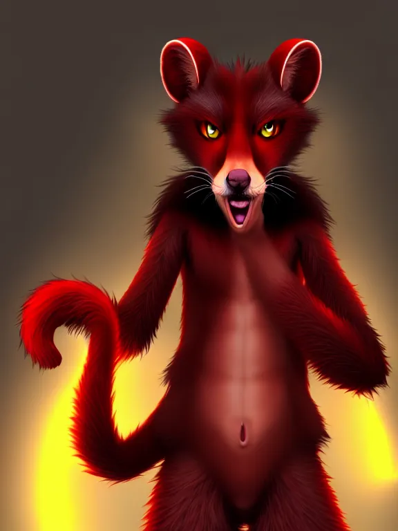 Image similar to furry - male - red - black - weasel - chaos theorist - fursona uhd ue 5 visual novel pc game expressions, photorealistic