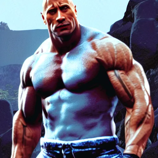 Image similar to dwayne johnson as the rock in psx, gameplay screenshot,