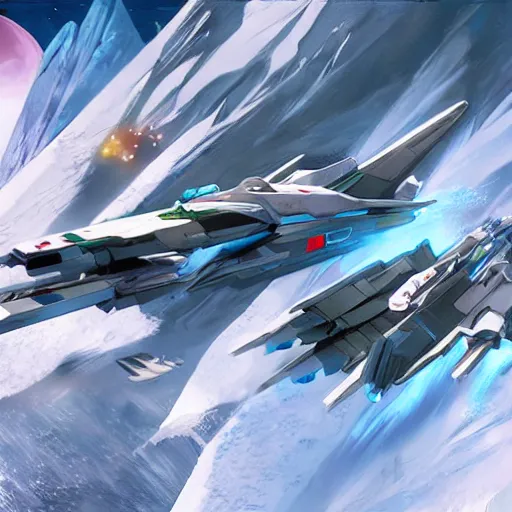 Image similar to an arwing battle over the frozen planet of fortuna, star fox spaceship battle, artstation, highly detailed, concept art, award winning