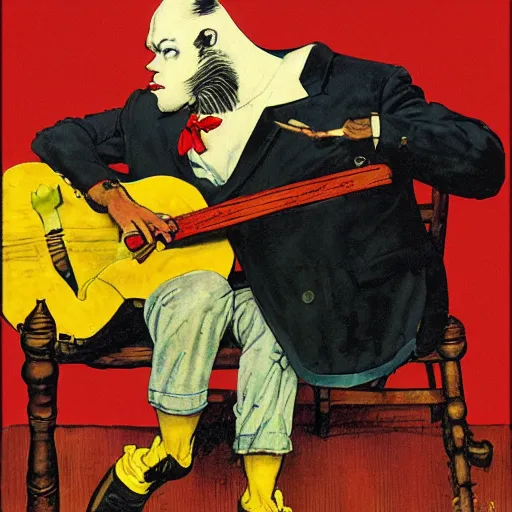 Image similar to lemon headed goat man singing jazz, ultra detailed, style of norman rockwell, style of richard corben, 4 k, rule of thirds.