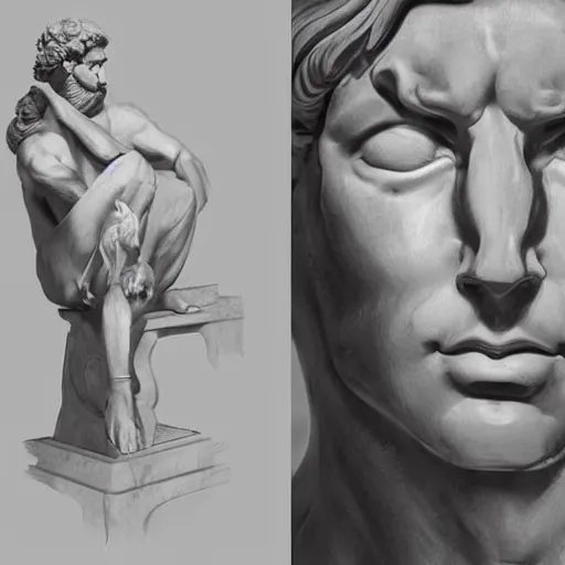 Image similar to a marble statue of a man painting on a canvas, very detailed, concept art, artstation