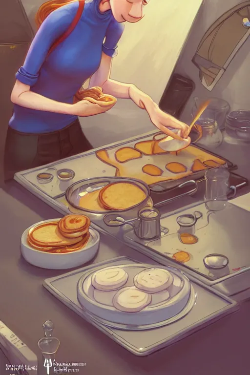 Prompt: katherine taubert making pancakes, animation pixar style, by pendleton ward, magali villeneuve, artgerm, rob rey and kentaro miura style, golden ratio, trending on art station