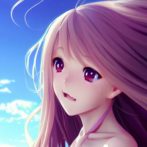 Image similar to a very beautiful young anime giantess fcrying, full body, long wavy blond hair, sky blue eyes, full round face,, bikini, miniskirt, front view, mid - shot, highly detailed, cinematic wallpaper by stanley artgerm lau