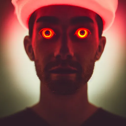 Image similar to a man with red glowing eyes