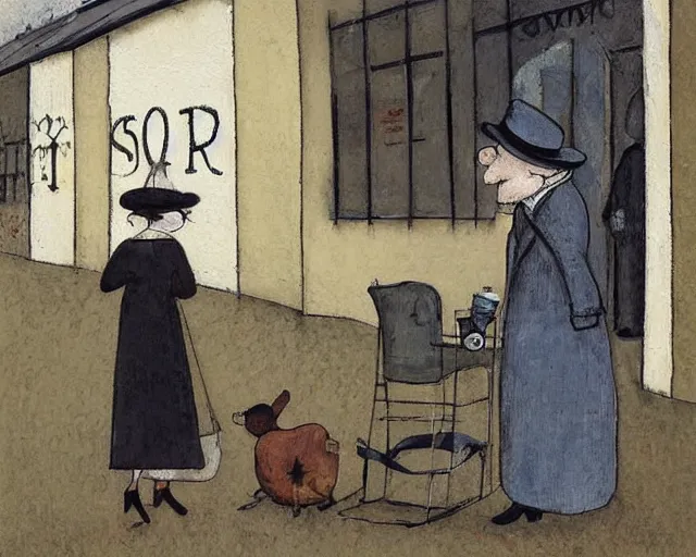 Image similar to a painting by sam toft and guy billout