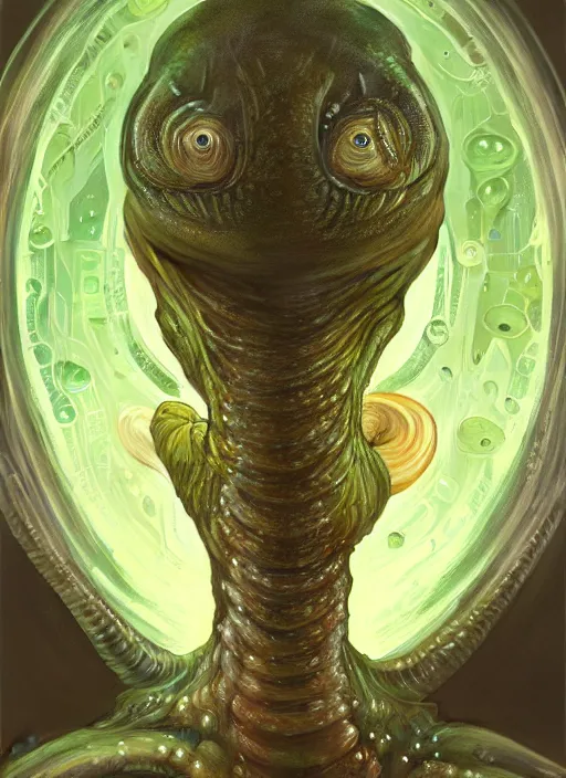 Image similar to elon musk as slimy mollusk character, drool, full body portrait, intricate, elegant, highly detailed, digital painting, artstation, concept art, wallpaper, smooth, sharp focus, illustration, art by h. r. giger and artgerm and greg rutkowski and alphonse mucha