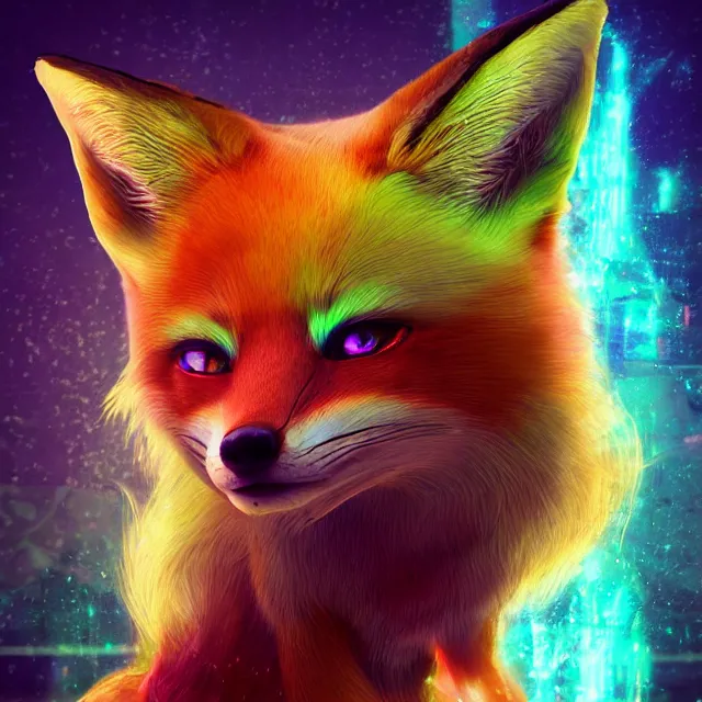 Image similar to a character portrait of the avatar for an female humanoid fox raver a. i. in the style of glitch art in the style of surreal art trending on artstation deviantart pinterest furaffinity photorealistic hd 8 k highlights and shadow detailed high resolution