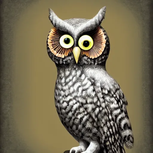 Prompt: an anthropomorphic owl, digital artwork by hulwick