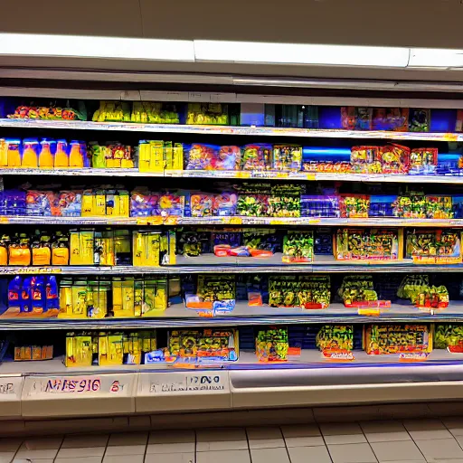 Image similar to augmented reality glowing data visualisation in supermarket, cinematic, kodachrome