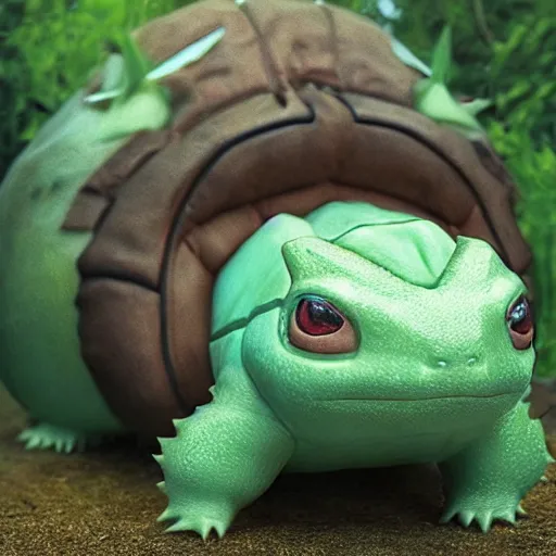 Image similar to hyperrealistic national geographic professional photo of bulbasaur pokemon with william defoe face, award winning