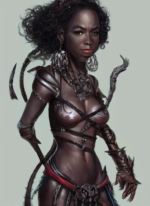 Image similar to black female, ultra detailed fantasy, dndbeyond, bright, colourful, realistic, dnd character portrait, full body, pathfinder, pinterest, art by ralph horsley, dnd, rpg, lotr game design fanart by concept art, behance hd, artstation, deviantart, hdr render in unreal engine 5