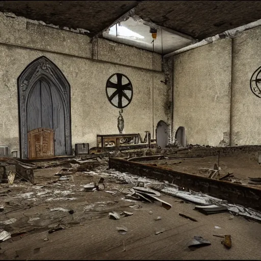 Prompt: old abandoned church, disco elysium