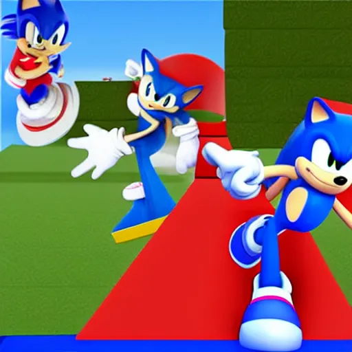 Image similar to Sonic playing Roblox