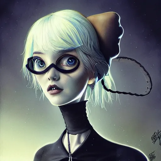 Image similar to Lofi portrait with a creature, Pixar style by Joe Fenton and Stanley Artgerm and Tom Bagshaw and Tim Burton