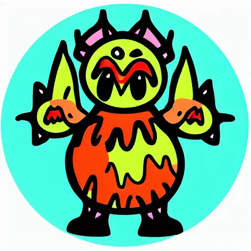 Prompt: sticker illustration of a cute monster. bright colors. bold outlines.