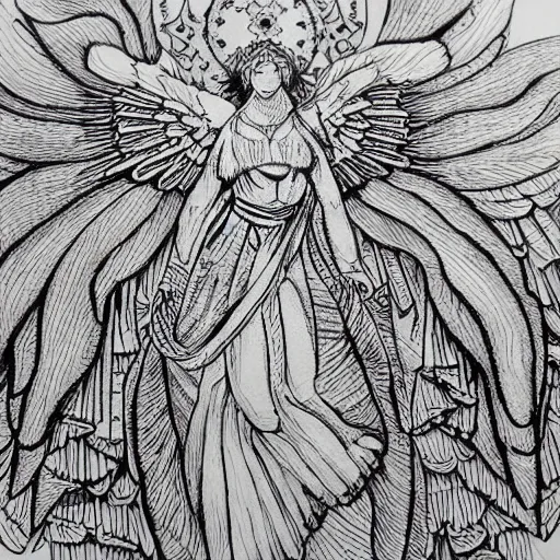 Image similar to a micron pen drawing of a seraphim, intricate