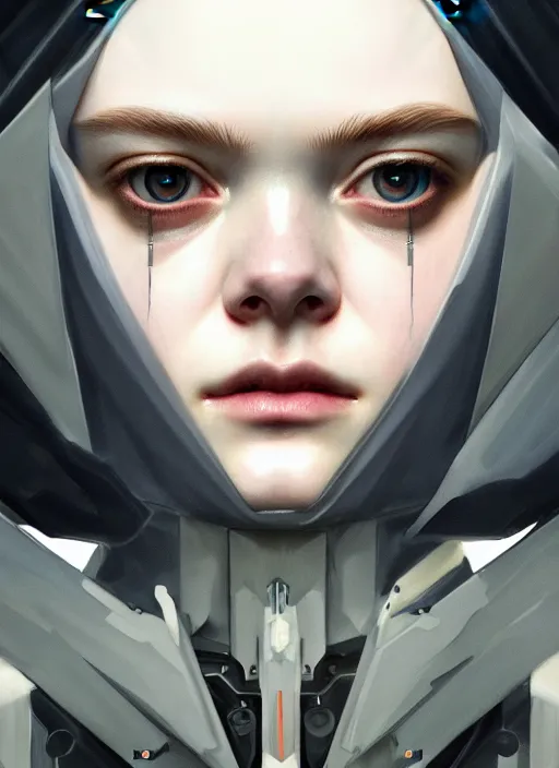 Image similar to symmetry!! portrait of elle fanning in metal gear solid and death stranding, horror, fashion, dark!! intricate, elegant, highly detailed, digital painting, artstation, concept art, smooth, sharp focus, illustration, art by artgerm and greg rutkowski and alphonse mucha