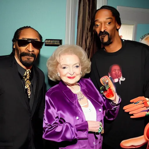 Image similar to p betty white hanging out with snoop dog in a room full of smoke