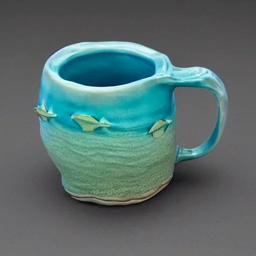 Image similar to a ceramic mug sculpted to be a mermaid