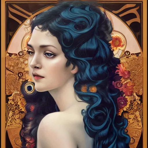 Prompt: an art nouveau, ( art deco ), multi - racial portrait in the style of anna dittmann and charlie bowater and chanthara. very large, clear, expressive, and intelligent eyes. centered, ultrasharp focus, dramatic lighting, photorealistic digital matte painting, intricate symmetrical ultra detailed background.