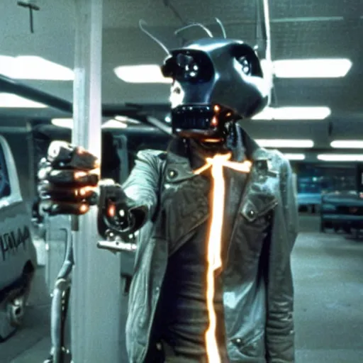 Image similar to A still of Mr Bean as the Terminator in The Terminator (1984)