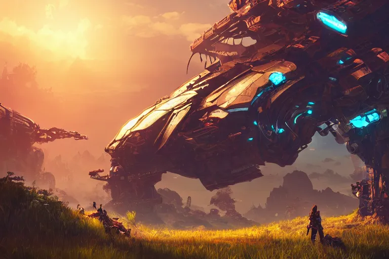 Image similar to slitherfang machine mecanical creature robot of horizon forbidden west horizon zero dawn radiating a glowing aura global illumination ray tracing hdr fanart arstation by ian pesty and alena aenami artworks in 4 k