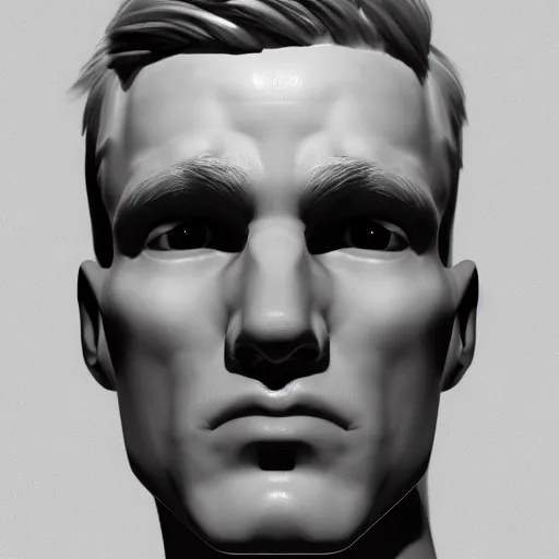 Prompt: a close up realistic portrait of a blonde man with chiseled jawline, edward hopper, trending on artstation