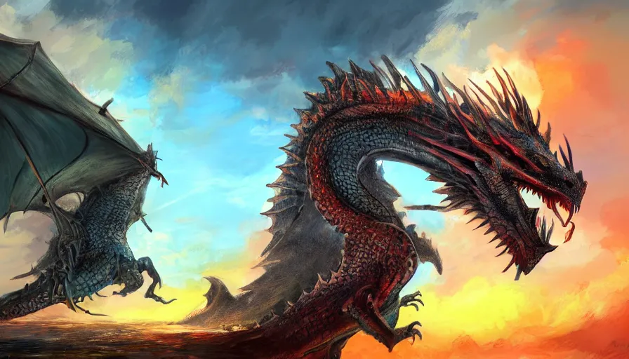 Image similar to a knight in an epic battle with a dragon, digital art, highly detailed, realistic, bright colors, 8 k