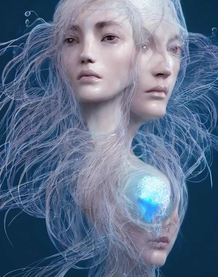 Image similar to goddess portrait. jellyfish phoenix head. intricate artwork by Tooth Wu and wlop and beeple. octane render, trending on artstation, greg rutkowski very coherent symmetrical artwork. cinematic, hyper realism, high detail, octane render, 8k