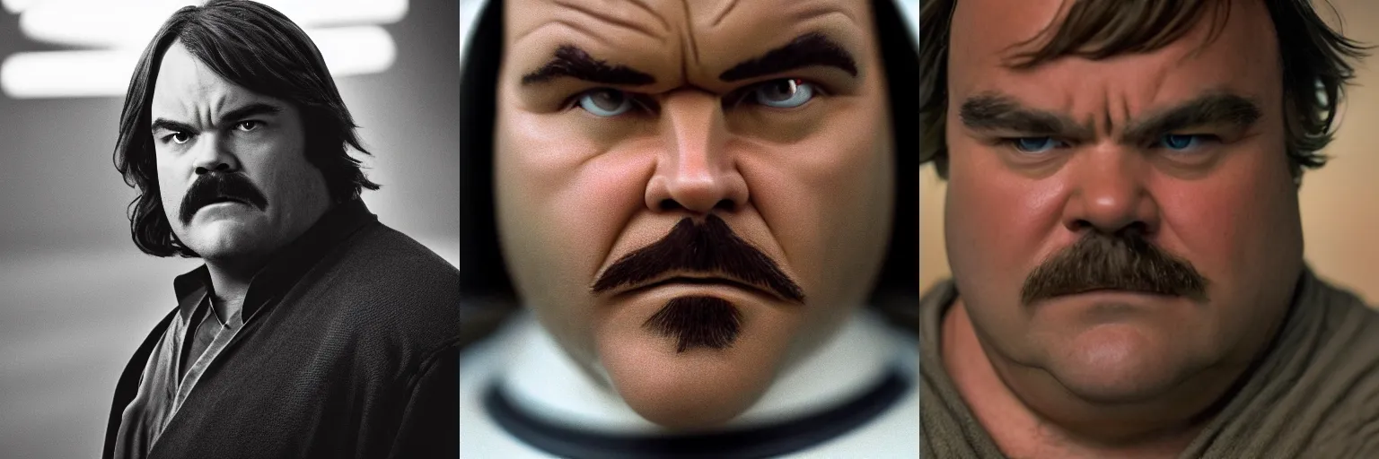 Prompt: a cinematic film still of Jack Black in Star Wars, portrait, 40mm lens, shallow depth of field, close up, split lighting, cinematic