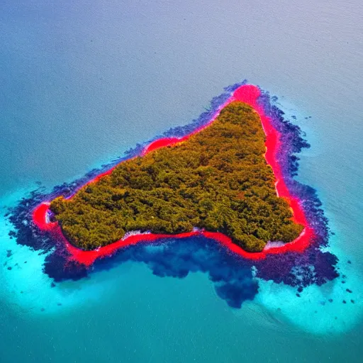Image similar to island made of blue and red light