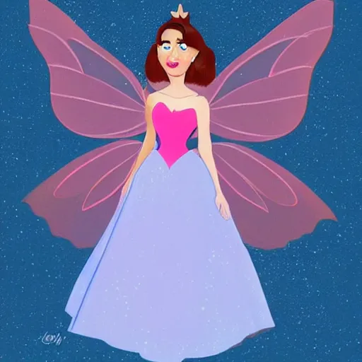 Prompt: John Oliver as a Disney fairy, wearing a pink dress. Details on face, Illustration, by Disney, colorful