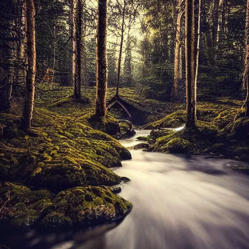 Prompt: bright nordic forest, sparkling spirits, detailed wide shot, water, ground detailed, wet eyes reflecting into eyes reflecting into infinity, beautiful lighting