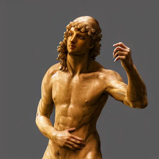 Image similar to a renaissance statue containing neon ring art, ray tracing, 3 d render, 8 k resolution, shar focus, hyper detailed, hyper realistic