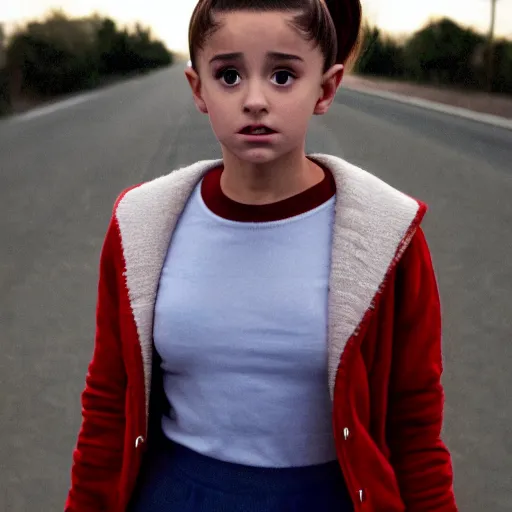 Prompt: ariana grande as eleven from stranger things in the style of waya steurbaut