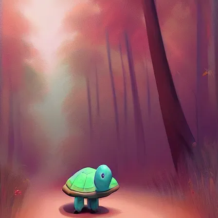 Image similar to Goro Fujita ilustration a cute turtle happily walking through the forest, painting by Goro Fujita, sharp focus, highly detailed, ArtStation