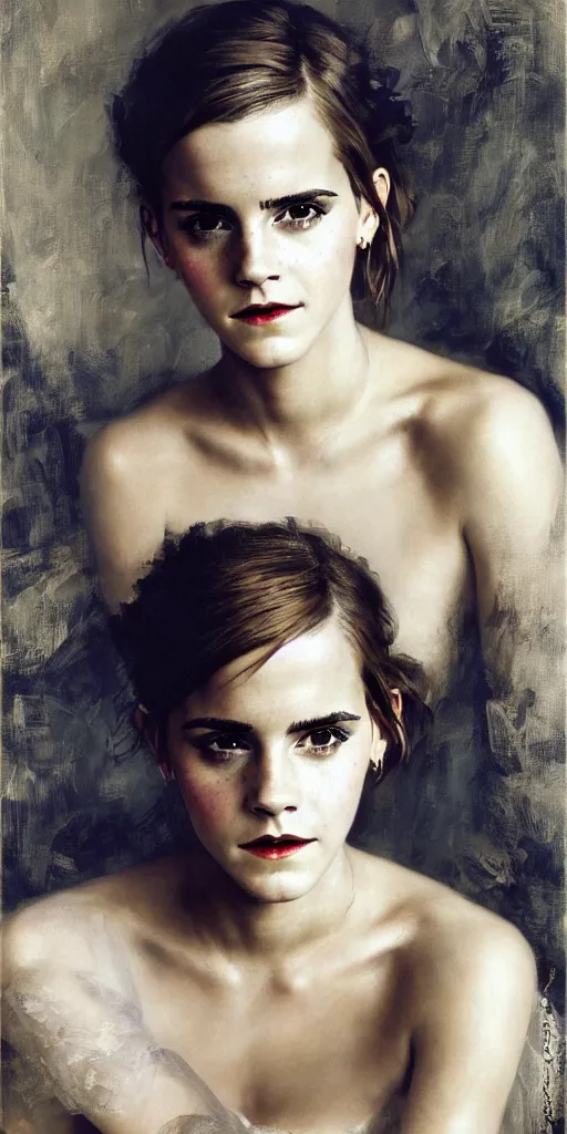 Image similar to emma watson happy detailed portrait painting by gaston bussiere craig mullins j. c. leyendecker photograph by richard avedon peter lindbergh annie leibovitz