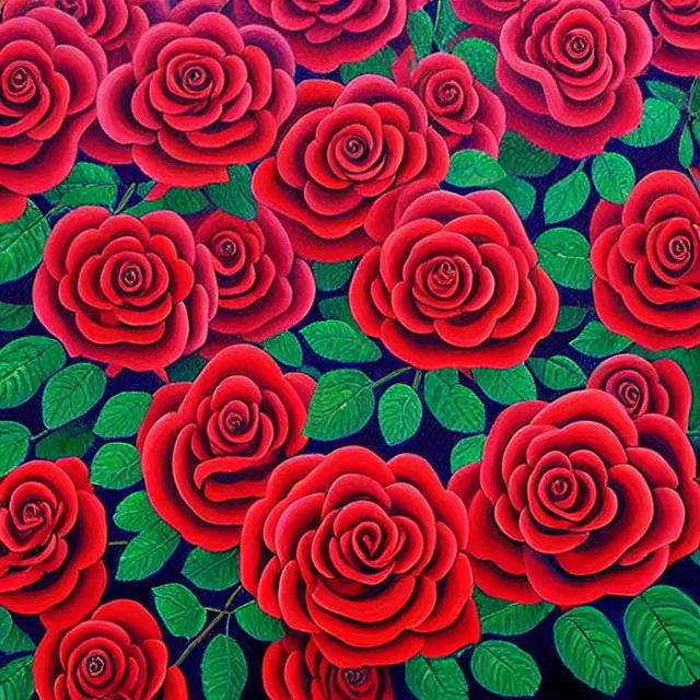 Prompt: a beautiful painting hundreds of roses in the rose garden are like small bristles, by kusama miyama realistic oil painting