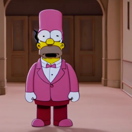 Image similar to homer simpson in the grand budapest hotel ( 2 0 1 4 )