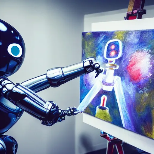 Prompt: photo of a robot painting a canvas, beautiful lighting, sharp, details, hyper-detailed, HD, HDR, 4K, 8K