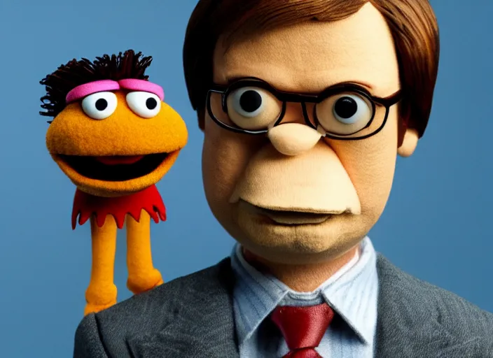 Prompt: film still of Dwight Schrute as a muppet from The Office, 4k