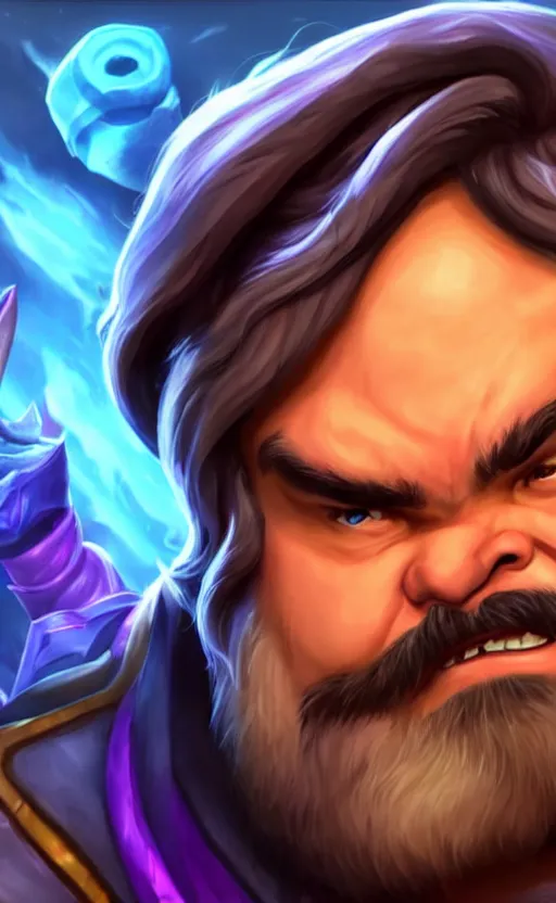 Image similar to Jack Black as a character in the game League of Legends, with a background based on the game League of Legends, detailed face, old 3d graphics